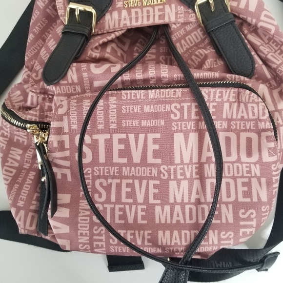 Steve Madden Branded Satin Drawstring Backpack Blush Pink - Picture 9 of 14